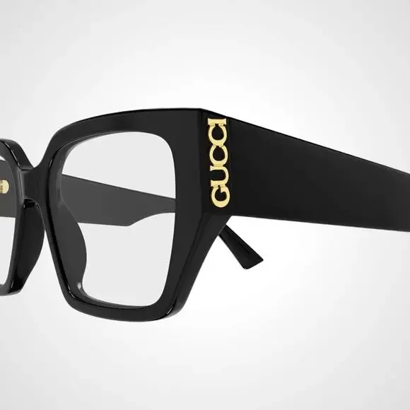 New GUCCI Eyeglasses 53-18-140 Black Square Full Rim Metal Logo Womens Rx-able - Picture 3 of 4